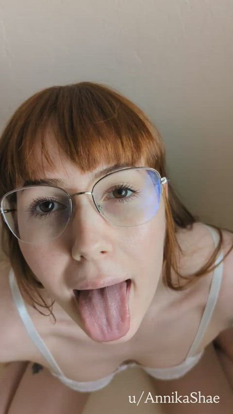 brown eyes cum in mouth glasses submissive tongue fetish clip