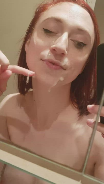 she loves getting cum on her face and then swallowing it all