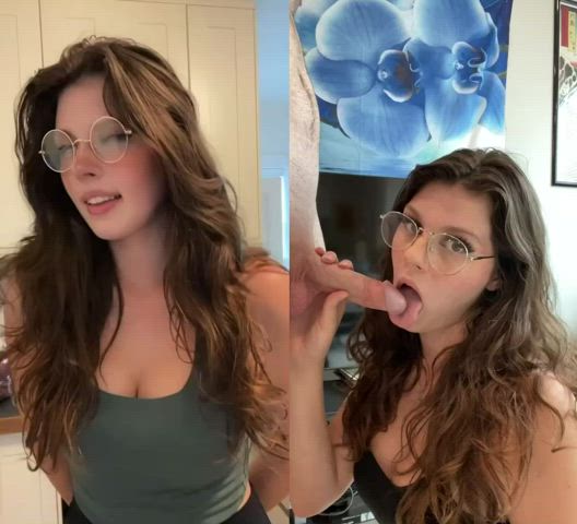 BWC Big Tits Blowjob Cute Glasses Split Screen Porn TikTok clip