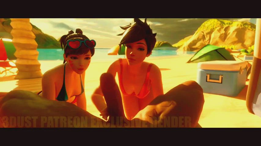 3d beach blowjob overwatch threesome clip