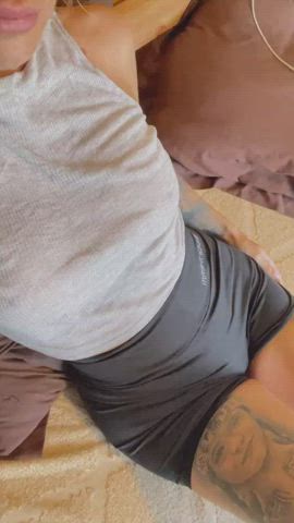 Cute latina in yoga shorts after gym