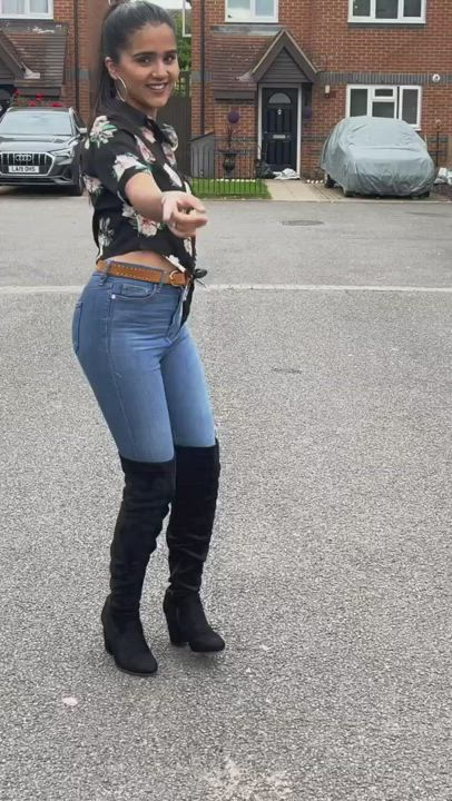 NRI British Indian Beauty in Black Boots [GIF]