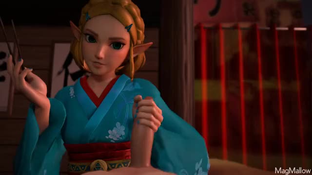 Princess Zelda cum eating with chopsticks