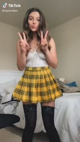 brunette skirt stockings clip