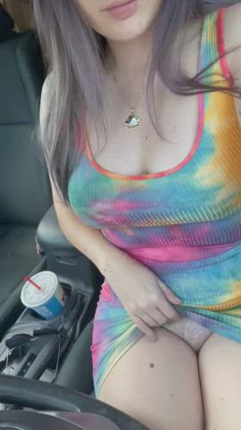 NEW DARE: Play with my PUSSY in the car while wearing a dress with no panties [f]