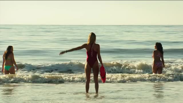 Kelly Rohrbach - Baywatch - introductory scene in film, on beach, red swimsuit
