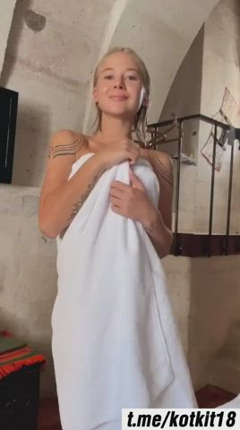 blonde bubble butt dancing tattoo towel wet clip