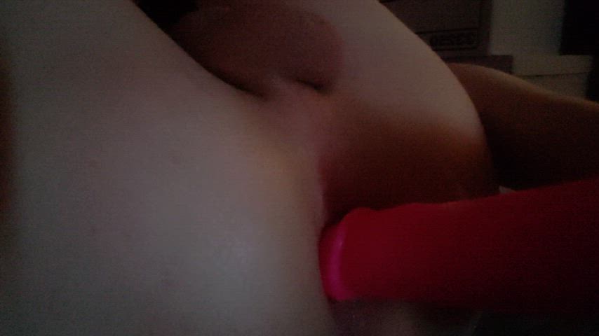 Playing with his creampie using my dildo