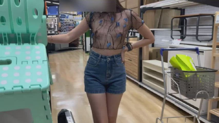 Mesh top and shorts at a home improvement store [GIF]
