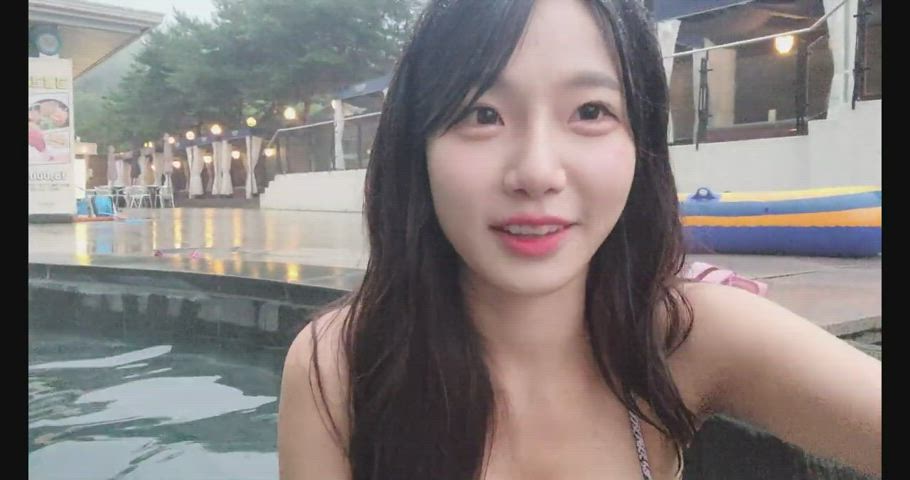 asian bikini cute korean model smile swimming pool clip