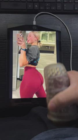 Sloppy jerk vids with pocket pussy on second device to thick ass, big tits - gym