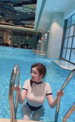 asian chinese cute korean model swimming pool clip