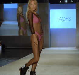 Bikini Blonde Boots Fishnet Legs Model Tall clip
