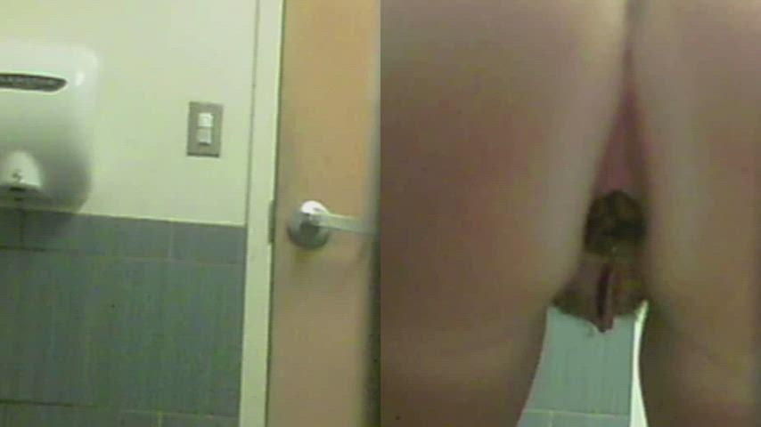 ass asshole bathroom public pussy spread toilet voyeur clip
