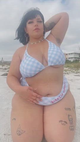 bbw big tits bikini flashing nipple piercing public clip