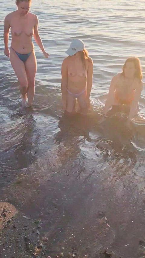 Topless with Friends at a Beach Day!