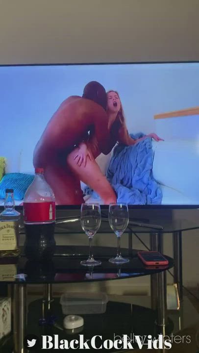 White Wife And Her Bull Fuck While Her Cuck Husband Watches TV