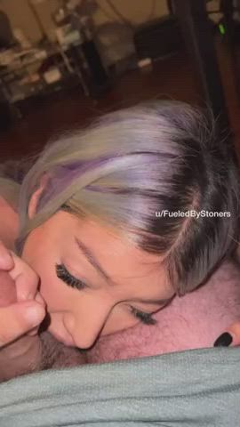 Stoner chick gets a chest full of cum