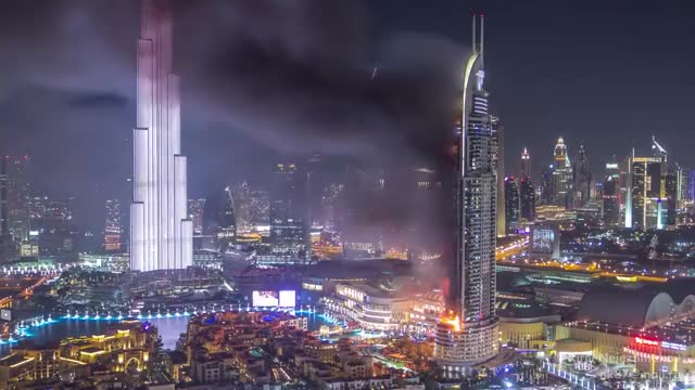 Huge Fire at The Address Downtown Dubai Luxury Hotel timelapse
