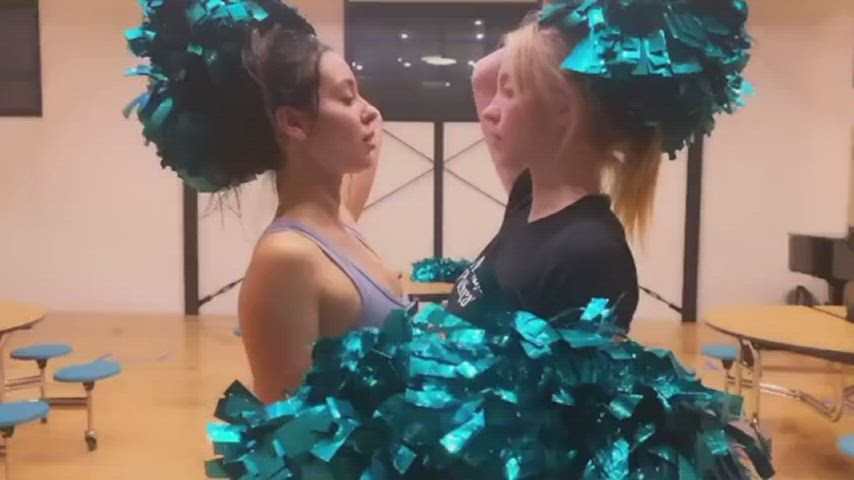 Sydney Sweeney and Alexa Demie practice a cheerleading routine behind the scenes