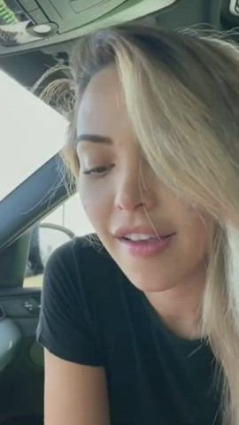 Quick doggystyle fuck in the car. Cum Licking