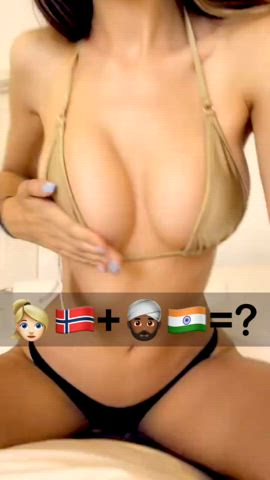bikini brunette caption cleavage imwf indian interracial teen tiktok white girl clip