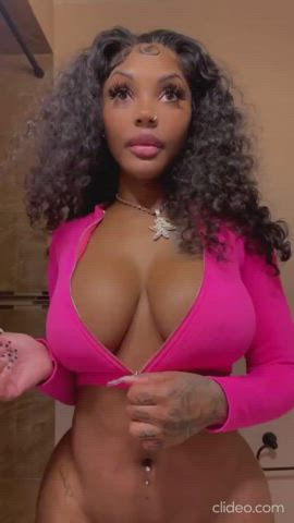 Big Tits Busty Cute Ebony Eye Contact Fake Tits Nails Tease Titty Drop clip