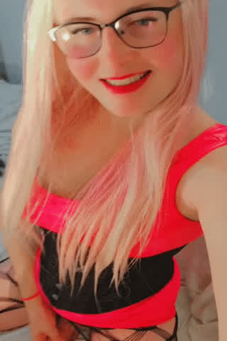 blonde cock corset glasses latex pink sissy solo trans clip