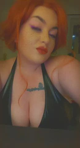 big tits boobs leather redhead tits curvy clip