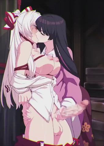 Animation Anime Big Dick Bondage Censored Futanari Handjob Hentai Kissing clip