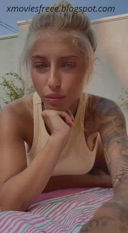 Big Tits Blonde Cute Fitness Green Eyes Tanned Tattoo Thong clip