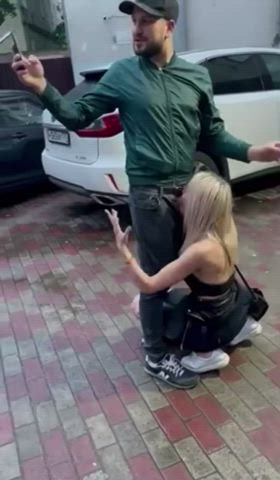 blonde blowjob deepthroat kissing nightclub oral outdoor public white girl clip
