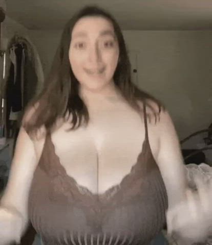 big tits bouncing tits bra brunette cleavage clothed huge tits pale tit worship white
