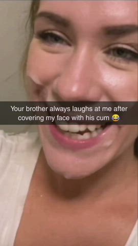 Your brother covers her face with his cum