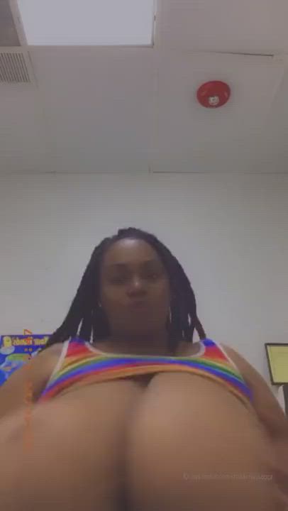 Solo BBW ebony bouncing and shaking massive tits