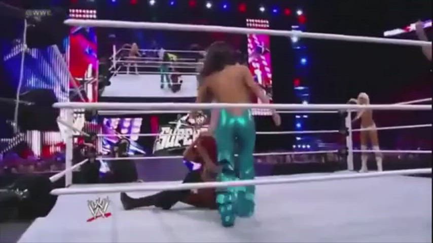 The Bella Twins rubbing their asses/legs on Alicia Fox