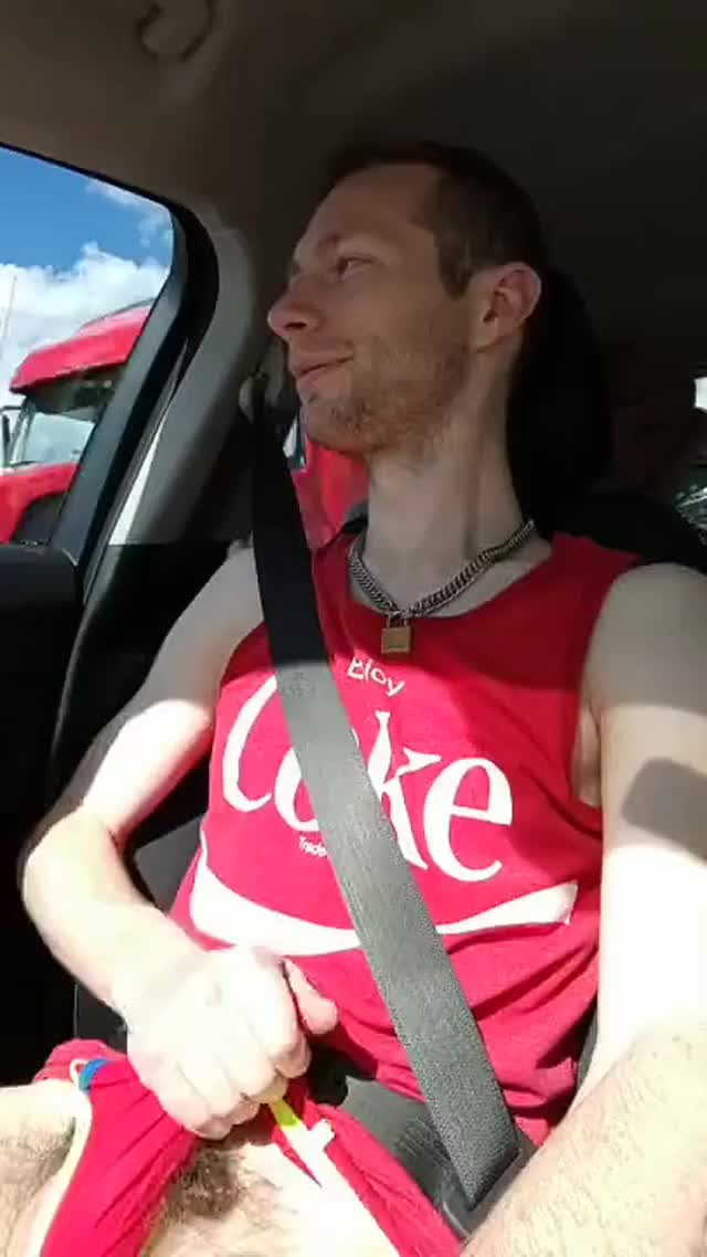 (not OP) Drink cock. Guy wanks and blasts Cum all over in the car
