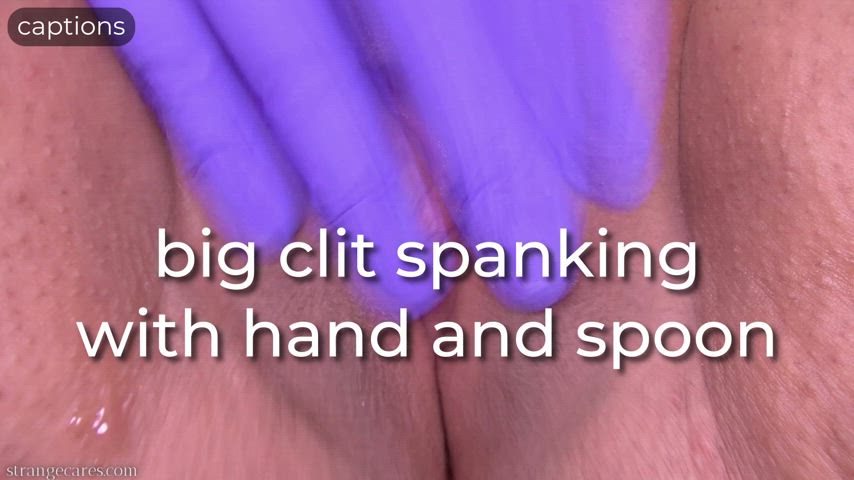 big clit spanking with hand and spoon