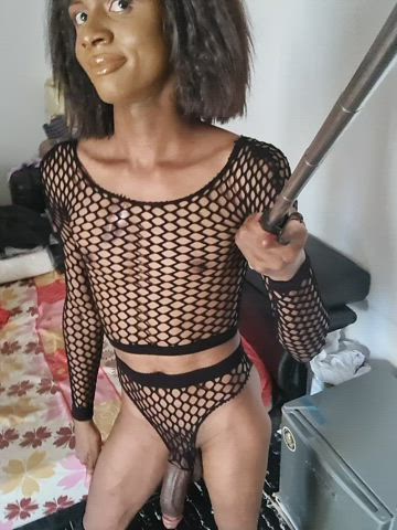 Big Dick Crossdressing Ebony Femboy Fishnet Sissy Trans Porn GIF by rynaeli