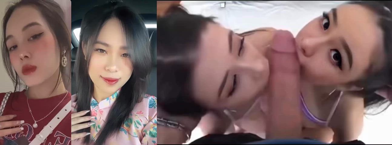 Double vietnamese slut eye contact blowjob