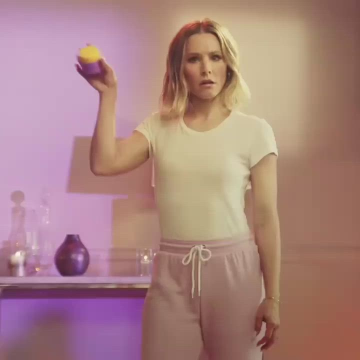 Kristen Bell shows buds how to bend over for me to stretch them out