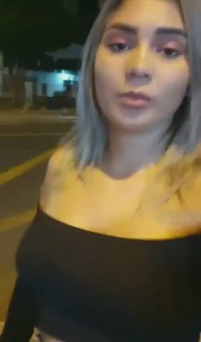 Flashing boobs on the street