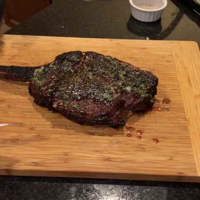 First time with a tomahawk ribeye. Reverse seared in my Yoder and finished on my
