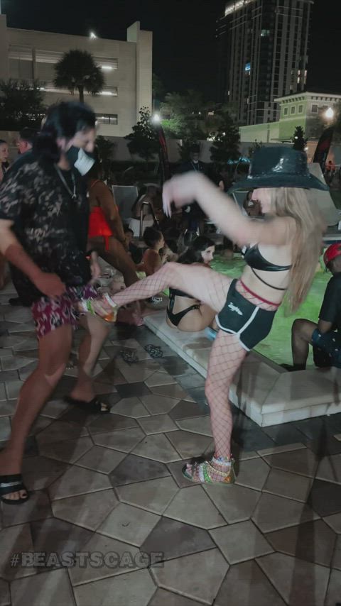 Kicked in the balls at the Fetcon pool party by Tylee Texas!