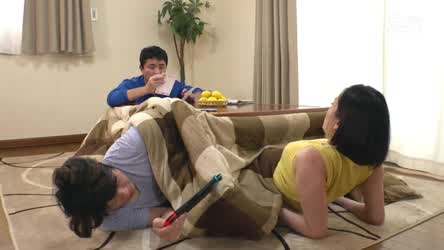 Mom being fucked by stepson under the table... Will dad find out?