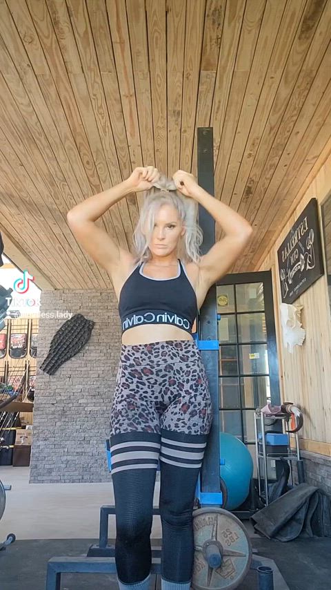 blonde cleavage spandex yoga pants clip