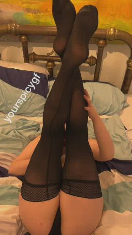 Feeling sexy in my thigh highs and giving myself a little leg massage