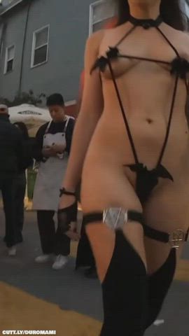 amateur ass bikini exhibitionism exhibitionist flashing halloween micro bikini public
