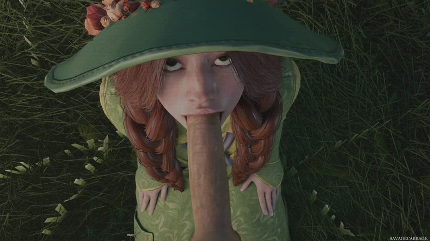 3d animation big dick blowjob clothed deepthroat fantasy public redhead rule34 clip