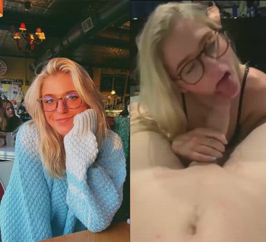 blonde blowjob glasses split screen porn clip